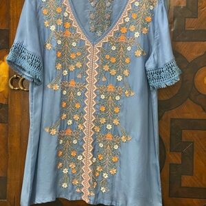 Sundance Embroidered Blue Women's Top -